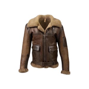 Men&#39;s RAF Military Aviator B3 Bomber Winter leather Jacket, Handmade Distressed Original Faux Fur Cowhide Shearling Jacket, Gift For Him