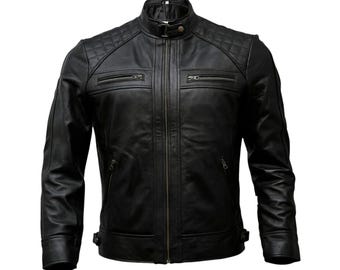 Men's Handmade Distressed Cowhide Leather Motorbike Jacket