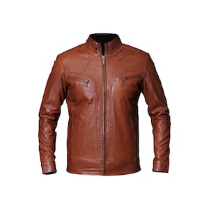 Brown Cafe Racer Retro 3 Vintage Biker Genuine Leather Jacket, Men&#39;s Handmade Motorcycle Distressed Fashion Leather Jacket, Gift For Him