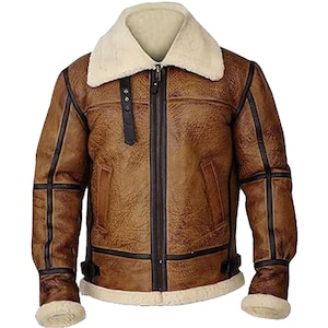 Men&#39;s Brown B3 Bomber Irvin RAF Aviator Real Leather Jacket, Genuine Lambskin Faux Shearling Fur Pilot Flight Leather Jacket, Gift For Him