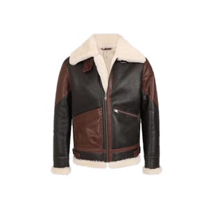 Men&#39;s B3 Bomber Shearling Faux Fur Leather Jacket, Two Shade RAF Aviator Real Sheepskin Flying Pilot Real Leather Jacket, Gift For Him