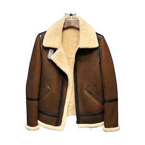 Blouson aviateur marron en cuir B3 fait main pour homme, veste en cuir véritable pour pilote de vol d'aviateur de la RAF avec fourrure en peau de mouton retournée, cadeau pour lui