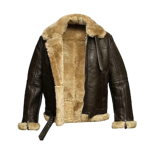 Blouson bomber B3 Flying Pilot fait main en cuir véritable marron, veste en cuir de mouton aviateur RAF pour homme avec fourrure en peau de mouton retournée, cadeau pour lui