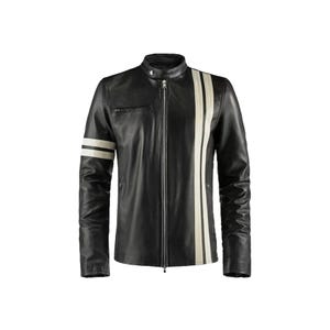 Blouson en cuir noir effet vieilli effet motard rare rare, veste en cuir faite main pour hommes Cafe Racer rétro avec rayures blanches, cadeau pour lui