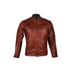 Men&#39;s Rare Brown Motor biker Style Fashion Leather Jacket, Cafe Racer Retro 3 Handmade Vintage Distressed Leather Jacket, Gift For Him