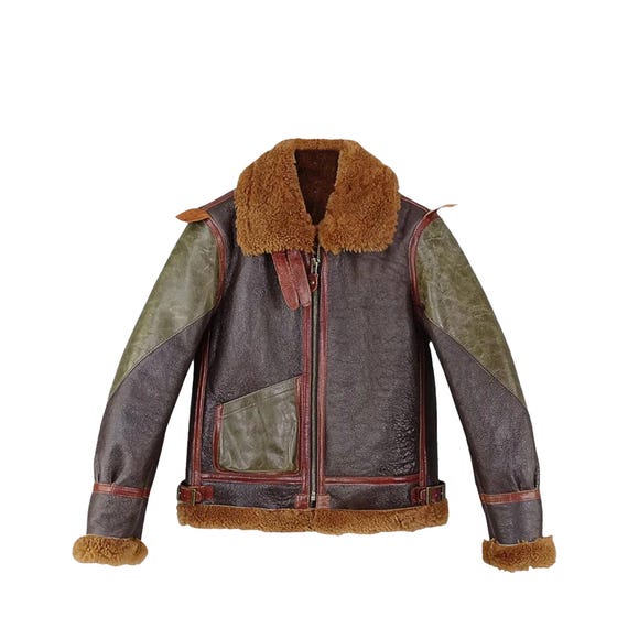 Men's Shearling B3 Bomber Jacket: Real Lambskin Leather Aviator - Handmade