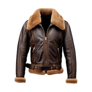 Blouson bomber B3 RAF en cuir véritable marron pour homme, veste en cuir fait main pilote Flight en peau d'agneau avec fausse fourrure, cadeau pour lui