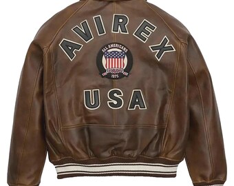 Vintage Brown Avirex Leather Jacket – Classic Bomber Style Genuine Leather