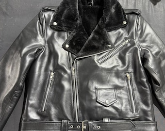 Women's Black Lambskin Leather Aviator Jacket, Shearling Fur Collar