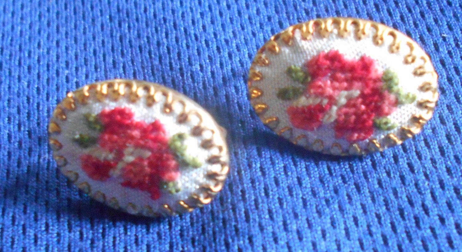 Vintage NEEDLEPOINT Clip On Earrings pink green red Etsy
