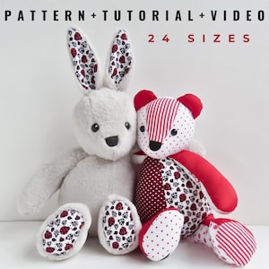 Modello orso della memoria pdf, modello orsetto di peluche, modello di cucito coniglietto PDF, tutorial facile per orsetto della memoria, modello di coniglio carino fai da te orsetto ricordo