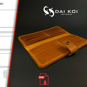 Patrón de billetera de cuero larga / Plantilla PDF digital / Patrón de costura artesanal de cuero para billetera hecha a mano