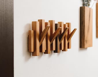 Coat Rack Wall Mount, Wooden Vertical Hooks, Clothing Rack Wall Hanging, Bog Oak Wall Coat Rack, New Home Gift