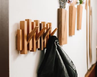 Bog Oak Piano Coat Rack, Wooden Wall Mount Entryway Organizer