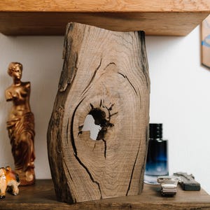 Wood Sculpture Unique Abstract Sculpture Rustic Root Wood Table Decor Wide Wood Decorative Sculpture on Stand Oak Root Office Gift for Him