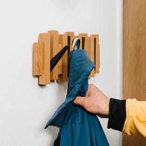 Handcrafted Piano Coat Rack with Wooden Bog Oak Wall Hooks Clothing Rack Entryway Wall Hanging Hooks Handmade Oak Organizer New Home Gift