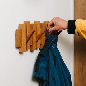 Piano Wall Coat Rack | Entryway Organizer | Wooden Bog Oak Coat Rack | Vertical Hooks | Housewarming Gift