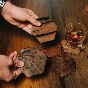Coasters Set With Holder Epoxy Wooden Coasters, Whiskey Gift Epoxy Resin Drink Coaster, Epoxy Coaster Set Gift For Man