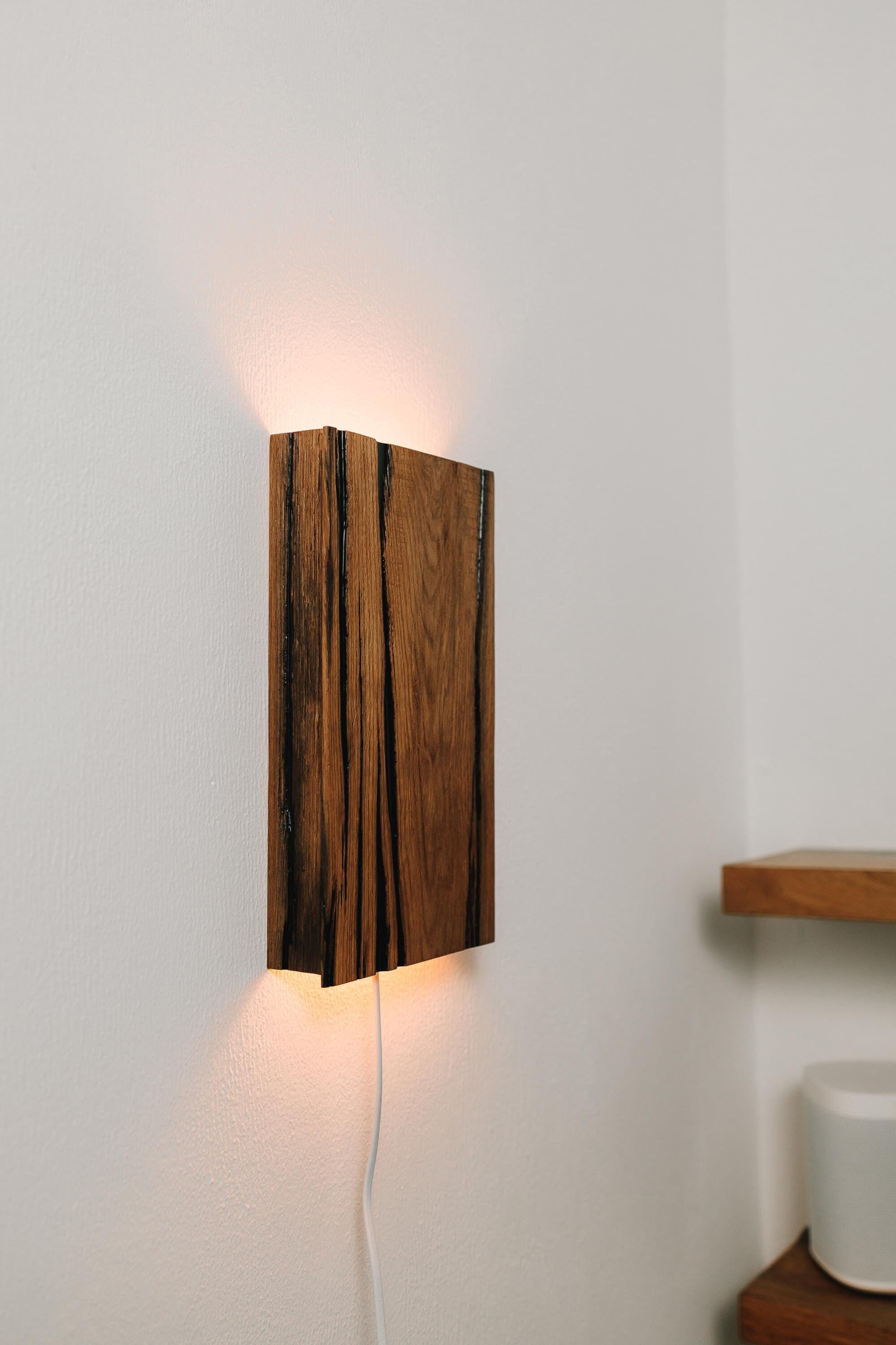 Wall Sconce Wood Lamp Night Light, Plug In Wall Sconce Wood Pendant Light Bedside Lamp, Wood Conce Bog Oak Lamp Shade, Housewarming Gift
