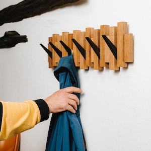 Piano Coat Rack Rustic Bog Oak Wall Coat Rack With Vertical Hooks Wood Entryway Organizer Clothing Rack for Wood Anniversary Gift