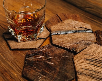 Bog Oak Coasters with Epoxy Resin, Whiskey Coaster Set, Anniversary Gift