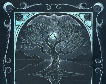 Winter (As Above, So Below) - tree of life - four seasons art - 11x14 art print of oil pastel etching