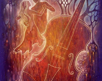 The Purple Fiddle - Art Print - Oil Pastel Etching