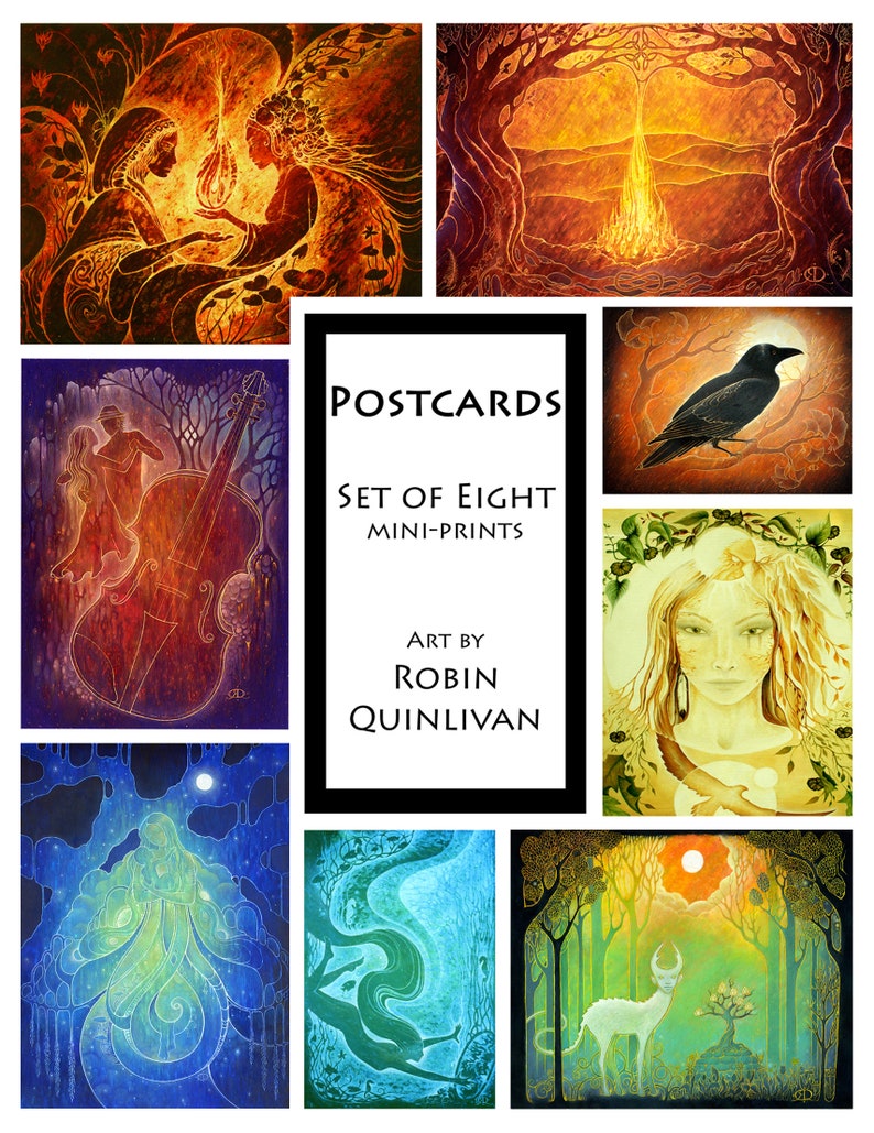 Postcards Set of Eight Mini Art Prints Art by Robin Quinlivan Spectrum Pack image 1