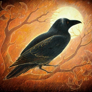 The Raven and the Moon - Print of Oil Pastel Etching
