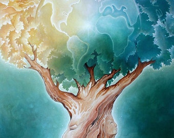 Earth Tree - 8x10 tree of life art print of painting - earth goddess gaia spirit mythology eco art