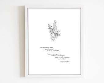 Stampa artistica delle Scritture di Geremia 29:11 / Decorazione cristiana per la casa (download digitale)