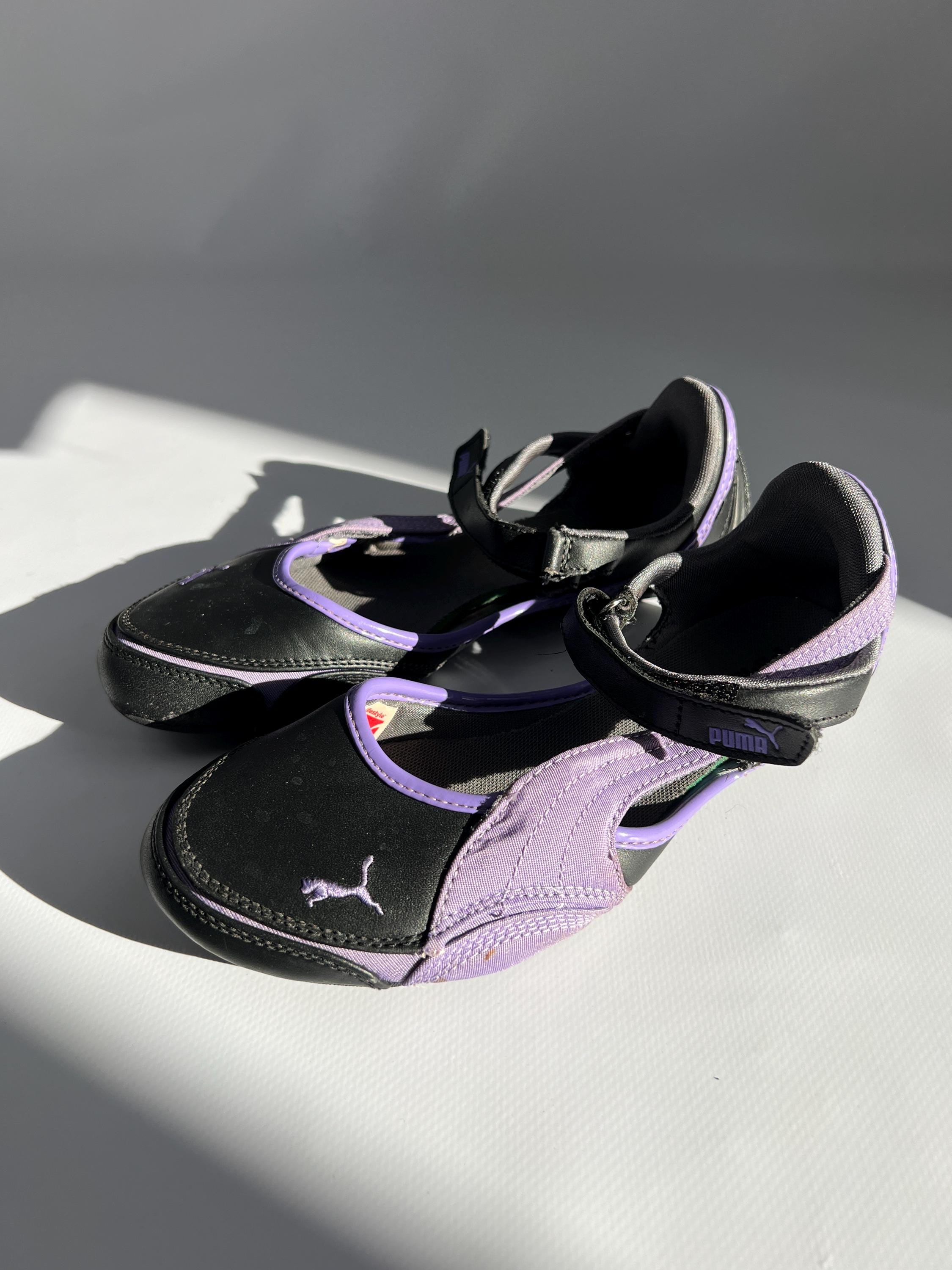 Puma Ballet Flats Moto Sandals Retro Vintage Black & Purple