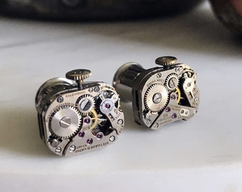 Pair of One of a Kind Steampunk Plugs - Antique Watch Movement - Steam Punk Gauges - Handmade 2g (8mm)