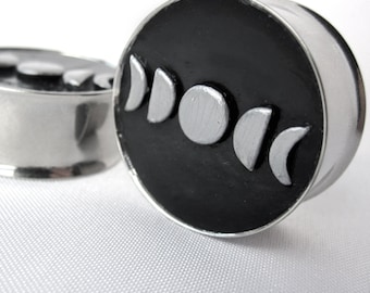 Pair of Hand-Molded Moon Phase Plugs - Crescent 1/2" (12mm)