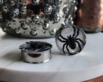 LAST Pair of 32mm Halloween Spider Plugs - Spiderweb Gauges - Spider Web - Autumn - Tunnels - Handmade