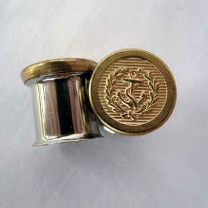 Pair of Gold Embossed Nautical Anchor Plugs Handmade Girly Gauges 0g, 00g, 7/16, 1/2, 9/16, 5/8 8mm, 10mm, 11mm, 12mm, 14mm, 16mm image 2