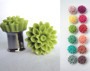 Pair of Chrysanthemum Plugs - Tons of Colors - Handmade Girly Gauges - 2g, 0g, 00g, 7/16", 1/2", post earrings (6mm, 8mm, 10mm, 11mm, 12mm)
