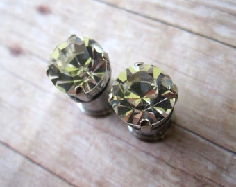 Pair of Crystal Faceted Rhinestone Plugs - Silver - Handmade Girly Gauges - Bridal - Formal - Prom - 2g, 0g (6mm, 8mm)