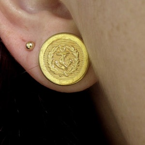 Pair of Gold Embossed Nautical Anchor Plugs Handmade Girly Gauges 0g, 00g, 7/16, 1/2, 9/16, 5/8 8mm, 10mm, 11mm, 12mm, 14mm, 16mm image 5