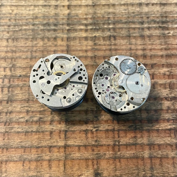 Pair of One of a Kind 3/4" (19mm) Steampunk Plugs - Antique Watch Movement - Steam Punk Gauges - Handmade OOAK - 3/4" - 19mm