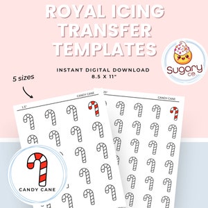 Candy Cane Royal Icing Transfer Sheets: Christmas Cookie Decorating (Digital Download)