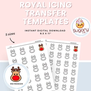 Reindeer Royal Icing Transfer Sheets: Christmas Cookie Decorating (Digital Download)