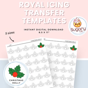 Christmas Holly Royal Icing Transfer Sheets: Cookie Decorating (Digital Download)