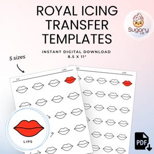 Lips Royal Icing Transfer Sheets: Cookie Decorating Template (Digital Download)