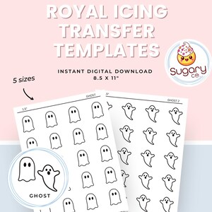 Hojas de transferencia de glaseado real de fantasmas: 2 diseños de fantasmas, decoración de galletas de Halloween (descarga digital)