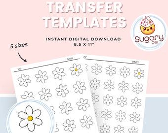 DAISY Royal Icing Transfer Sheets, Conjunto de 5 hojas imprimibles, Descarga digital, Flor, Decoración de galletas