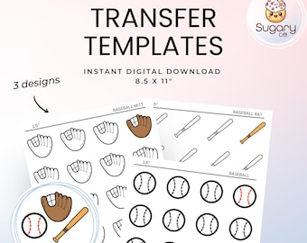 Baseball, Bat and Glove Royal Icing Transfer Sheets: Cookie Decorating Templates (Digital Download)