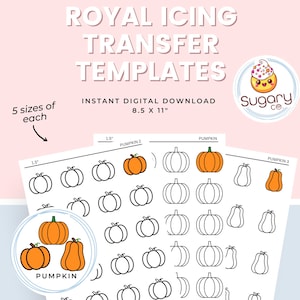 Pumpkin Royal Icing Transfer Sheets: 3 Pumpkin designs, Fall Cookie Decor (Digital Download)