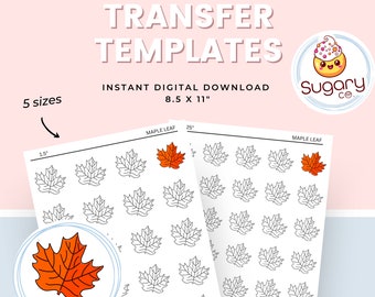 MAPLE LEAF Royal Icing Transfer Sheets, Set of 5 Printable Sheets, Digital Download Fall Thanksgiving, Cookie Decorating