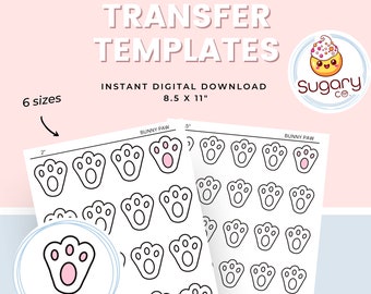 BUNNY PAW | FEET Royal Icing Transfer Sheets, Set of 6 Printable Sheets, Digital Download Bunny Paw Feet, Cookie, Cupcake & Cake Decorating